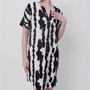 BRANDNEW M&S COLLECTION LINEN RICH PRINTED V-NECK SHIFT DRESS